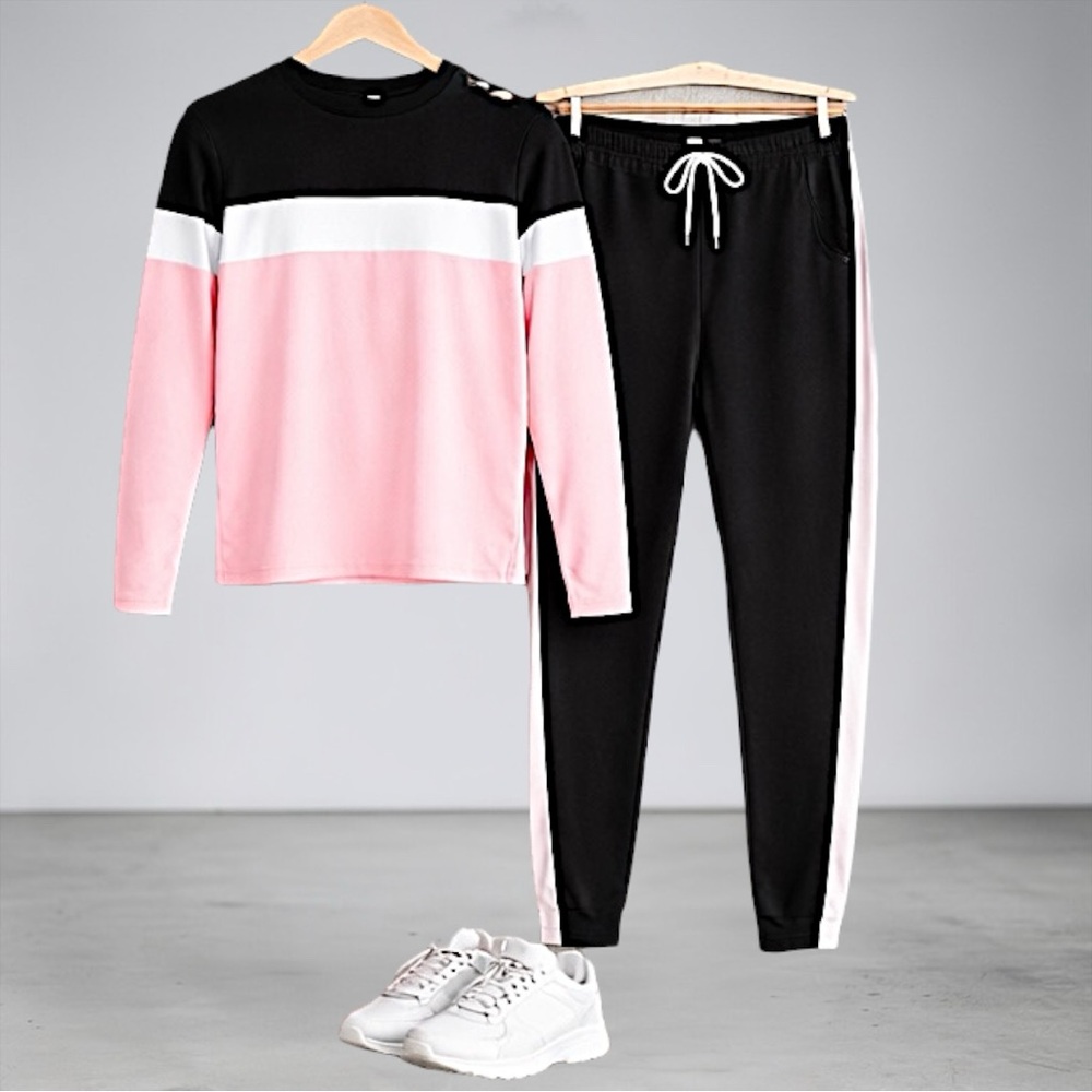 Colorblock Pink, White & Black Long Sleeve Top and Jogger Set - Picture 13 of 13